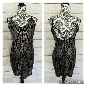 Reign On Women’s Black Gold Glitter Open Back Spaghetti Strap V-Neck Mini Dress